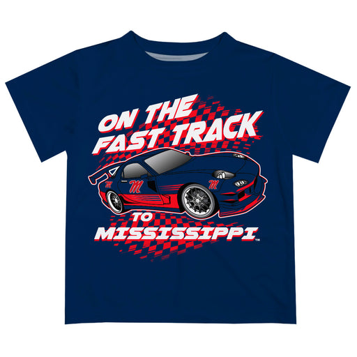 Ole Miss Rebels Vive La Fete Fast Track Boys Game Day Blue Short Sleeve Tee