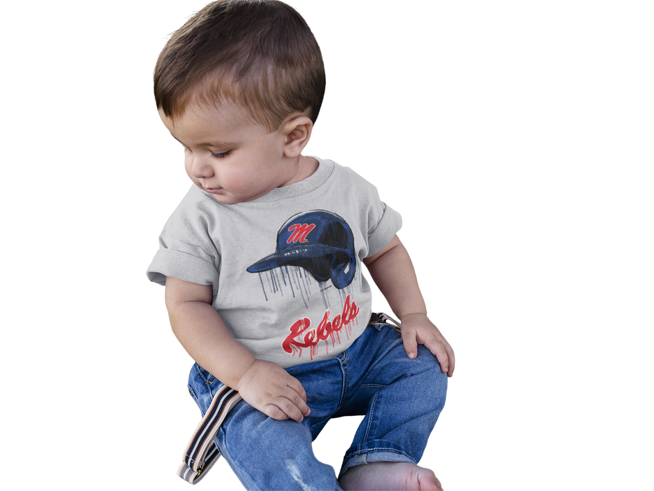Ole Miss Rebels Original Dripping Baseball Helmet Grey Cotton T-Shirt  by Vive La Fete - Vive La Fête - Online Apparel Store