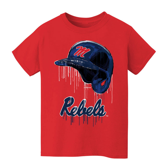 Ole Miss Rebels Original Dripping Baseball Helmet Red T-Shirt Cotton by Vive La Fete