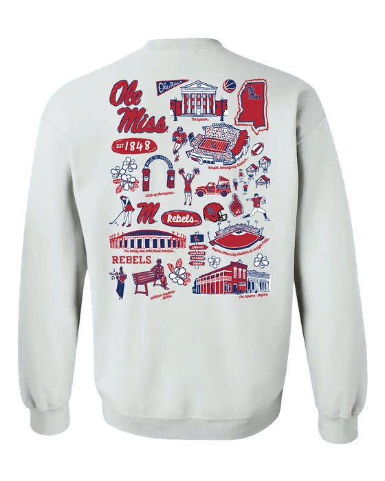 Ole Miss Rebels Hand Sketched Vive La Fete Impressions Artwork Red Crew Neck Sweatshirt for Women - Vive La Fête - Online Apparel Store