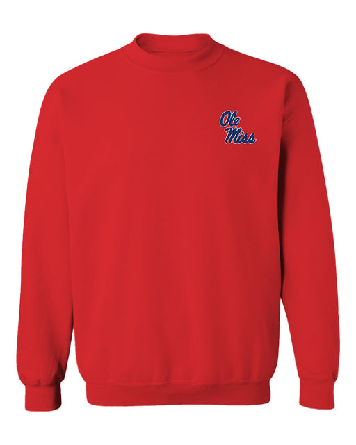 Ole Miss Rebels Hand Sketched Vive La Fete Impressions Artwork Red Crew Neck Sweatshirt for Women