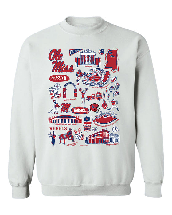 Ole Miss Rebels Hand Sketched Vive La Fete Impressions White Cotton Crewneck Sweatshirt for Women