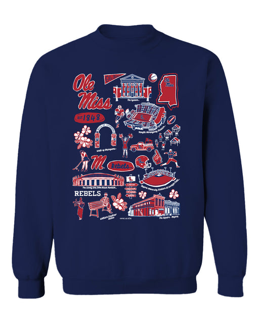 Ole Miss Rebels Vive La Fete Impressions Navy Cotton Crewneck Sweatshirt for Women