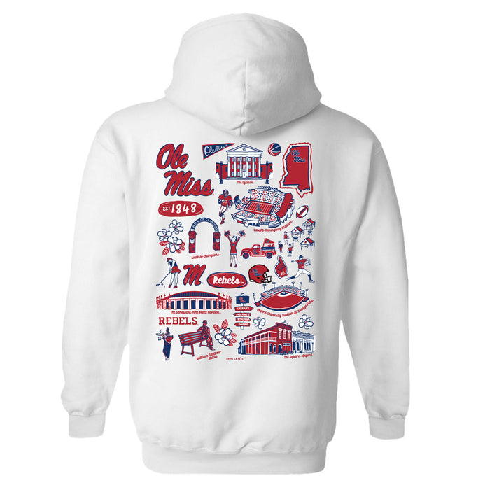 Ole Miss Rebels Hand Sketched Vive La Fete Impressions Artwork Red Cotton Fleece Long Sleeve Hoodie - Vive La Fête - Online Apparel Store