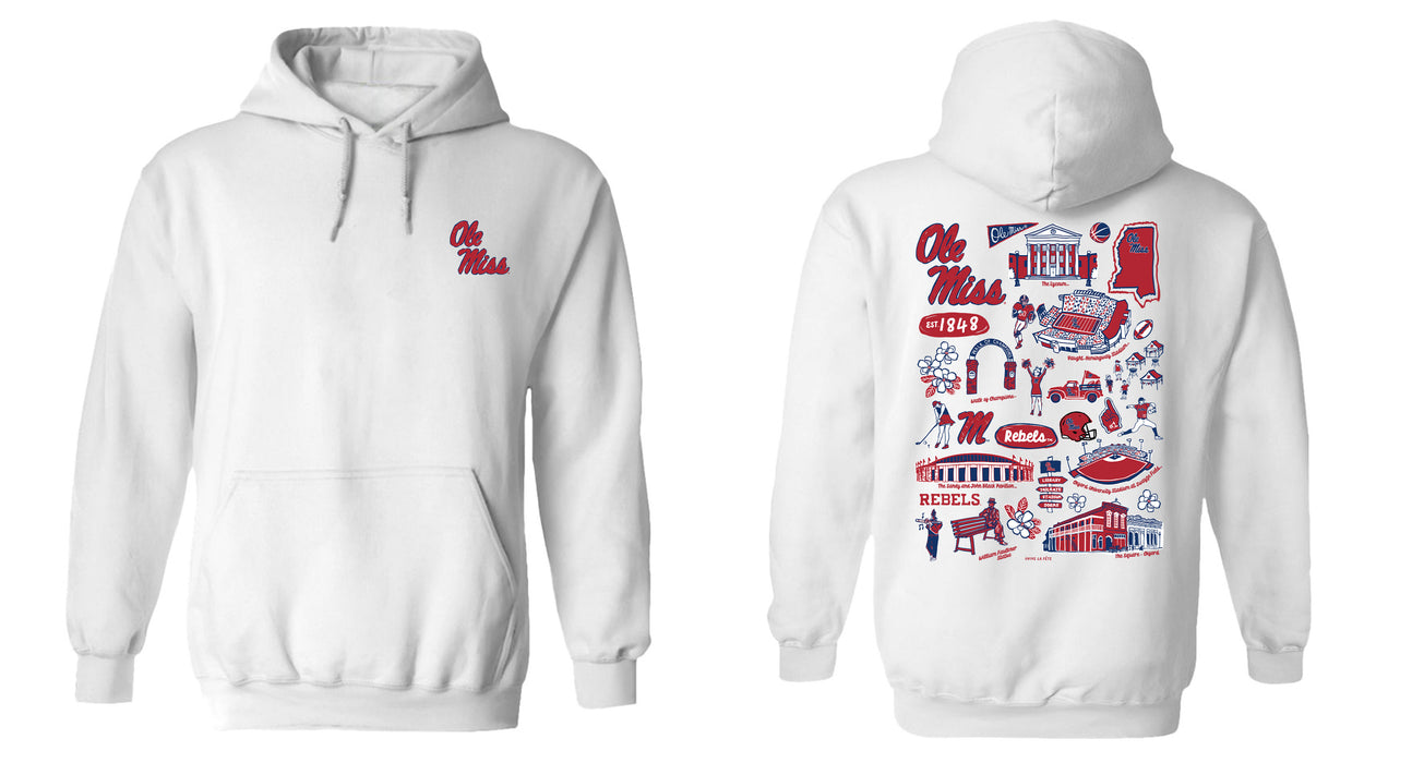Ole Miss Rebels Hand Sketched Vive La Fete Impressions Artwork Red Cotton Fleece Long Sleeve Hoodie - Vive La Fête - Online Apparel Store