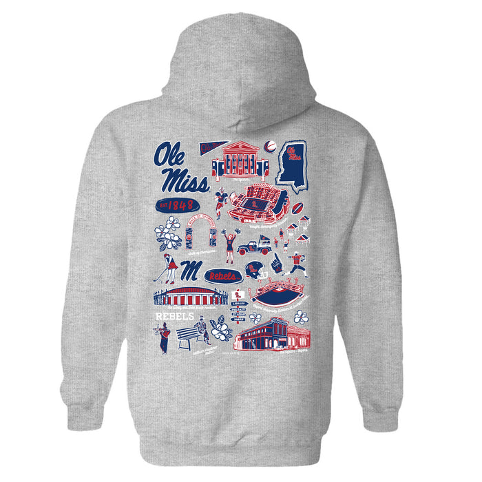 Ole Miss Rebels Hand Sketched Vive La Fete Impressions Artwork Red Cotton Fleece Long Sleeve Hoodie - Vive La Fête - Online Apparel Store