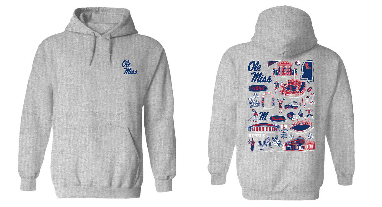 Ole Miss Rebels Hand Sketched Vive La Fete Impressions Artwork Red Cotton Fleece Long Sleeve Hoodie - Vive La Fête - Online Apparel Store