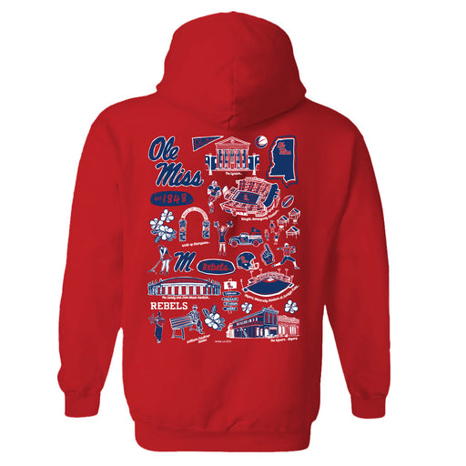 Ole Miss Rebels Hand Sketched Vive La Fete Impressions Artwork Red Cotton Fleece Long Sleeve Hoodie - Vive La Fête - Online Apparel Store
