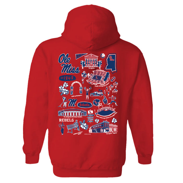 Ole Miss Rebels Hand Sketched Vive La Fete Impressions Artwork Red Cotton Fleece Long Sleeve Hoodie - Vive La Fête - Online Apparel Store