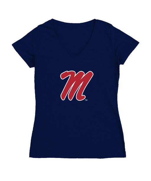 Ole Miss Rebels Women's V-neck Fitted Cotton T-Shirt Navy
