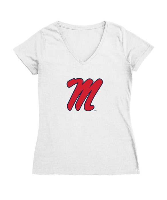 Ole Miss Rebels Women's V-neck Fitted Cotton T-Shirt White