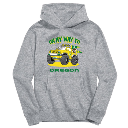 Oregon Ducks On My Way Monster Truck Heather Grey Cotton Youth Hoodie