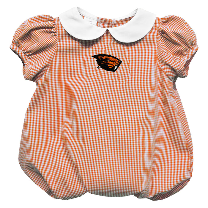 Oregon State Beavers Embroidered Orange Gingham Girls Baby Bubble Short Sleeve