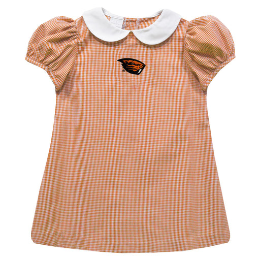 Oregon State Beavers Embroidered Orange Gingham Short Sleeve A Line Dress