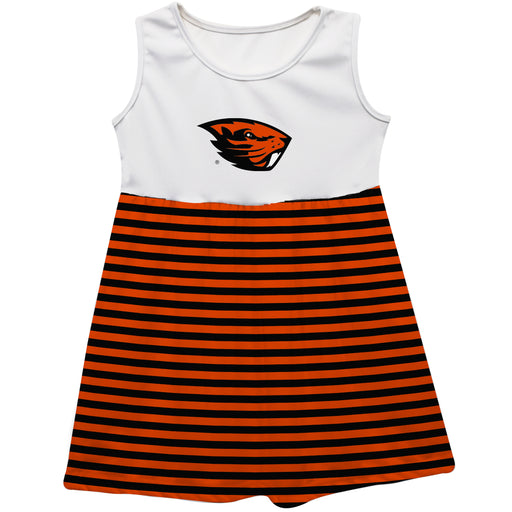 Oregon State Beavers Vive La Fete Girls White Sleeveless Tank Dress Orange Stripes on Skirt