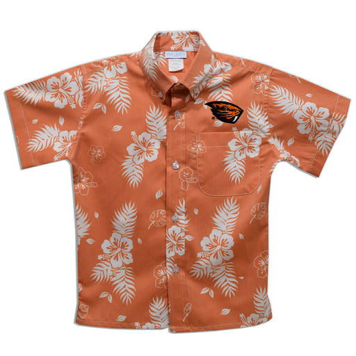 Oregon State Beavers Embroidered Orange Hawaiian Short Sleeve Button Down Shirt