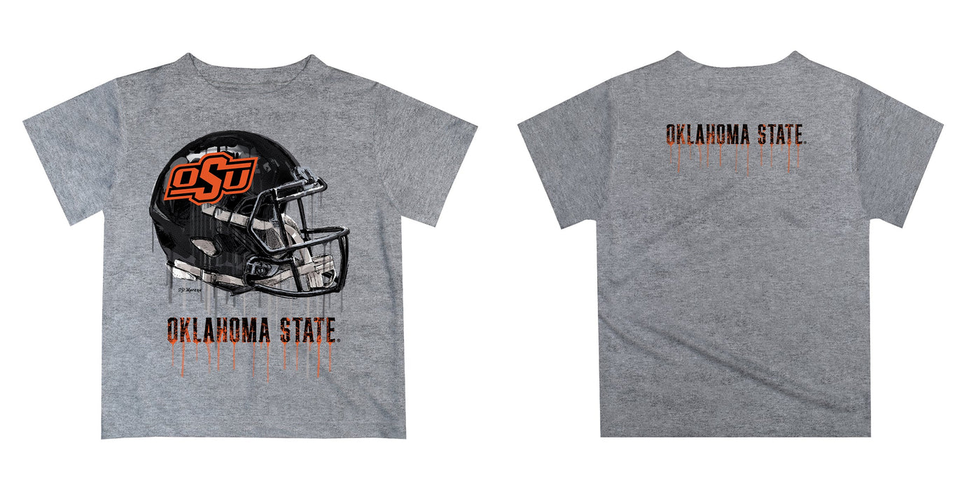 Oklahoma State Cowboys Original Dripping Football Helmet Heather Gray T-Shirt by Vive La Fete - Vive La Fête - Online Apparel Store