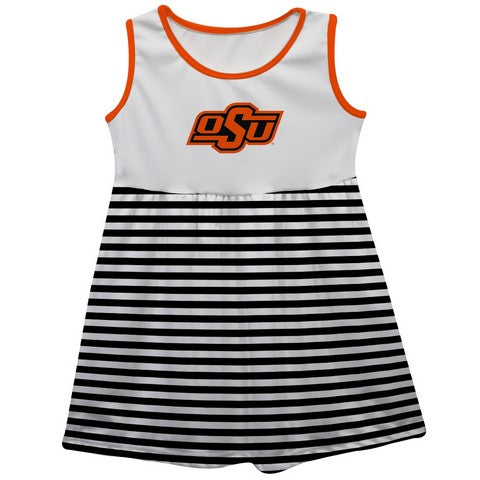 Oklahoma State Cowboys Vive La Fete Girls Game Day Sleeveless Tank Dress Solid White Mascot Stripes on Skirt