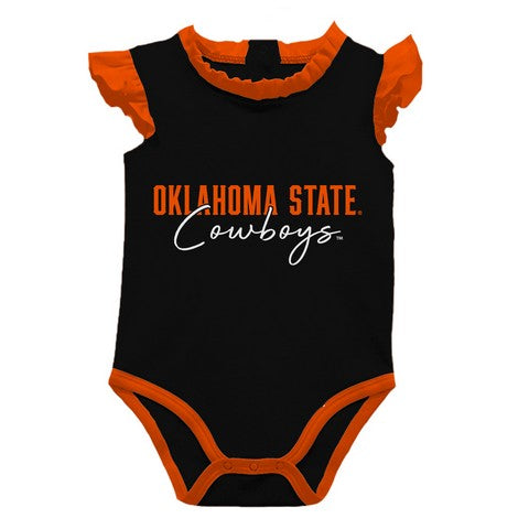 Oklahoma State Cowboys Ruffle Sleeve And Neck Bodysuit Girls Black