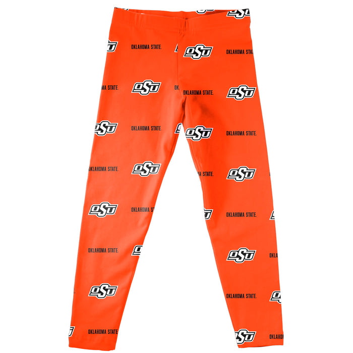 OSU Cowboys Vive La Fete Girls Game Day All Over Two Logos Elastic Waist Classic Play Orange Leggings Tights