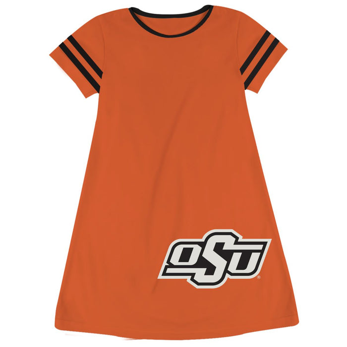 OSU Cowboys Vive La Fete Girls Game Day Short Sleeve Orange A-Line Dress with large Logo