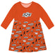 OSU Cowboys Long Sleeve Solid Orange Repeat Print Hand Sketched Impressions Artwork on Skirt