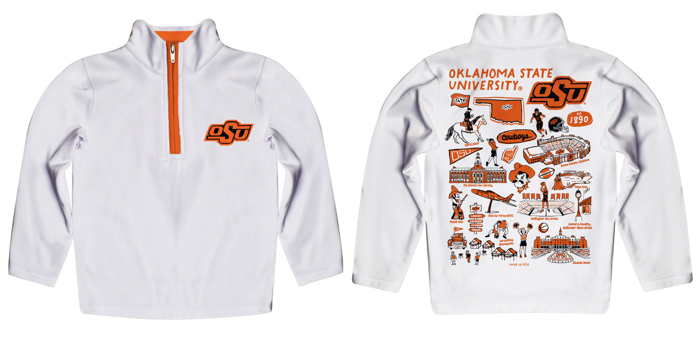 OSU Cowboys Hand Sketched Vive La Fete Impressions Artwork  White Quarter Zip Pullover V1 - Vive La Fête - Online Apparel Store