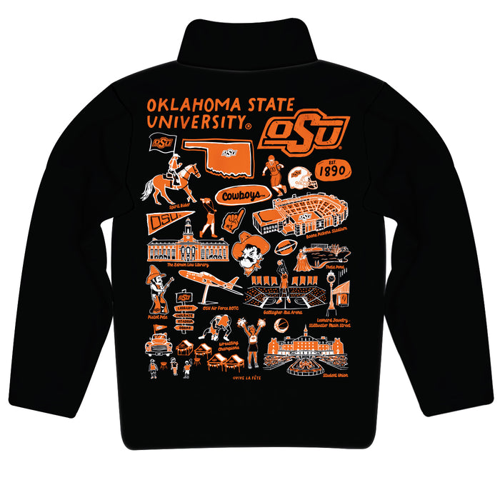 OSU Cowboys Hand Sketched Vive La Fete Impressions Artwork Black Boys Quarter Zip Pullover V1 - Vive La Fête - Online Apparel Store