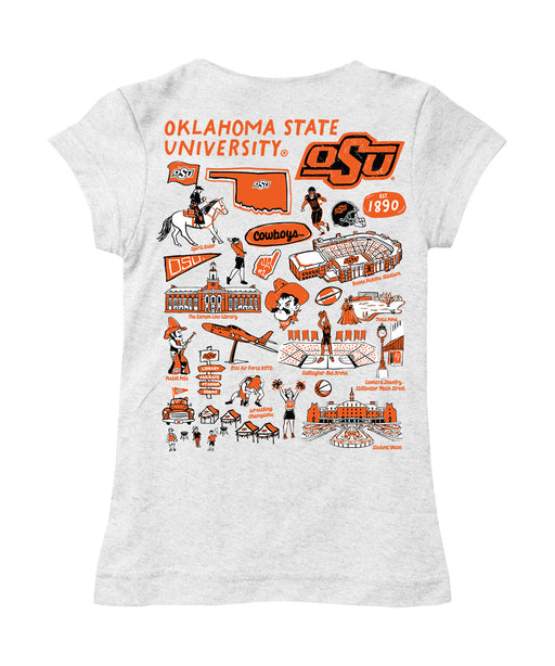 OSU Cowboys Hand Sketched Vive La Fete Impressions Artwork White Girls Cotton Short Sleeve Tee - Vive La Fête - Online Apparel Store