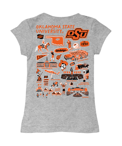 OSU Cowboys Hand Sketched Vive La Fete Impressions Artwork Grey Girls Cotton Short Sleeve Tee - Vive La Fête - Online Apparel Store