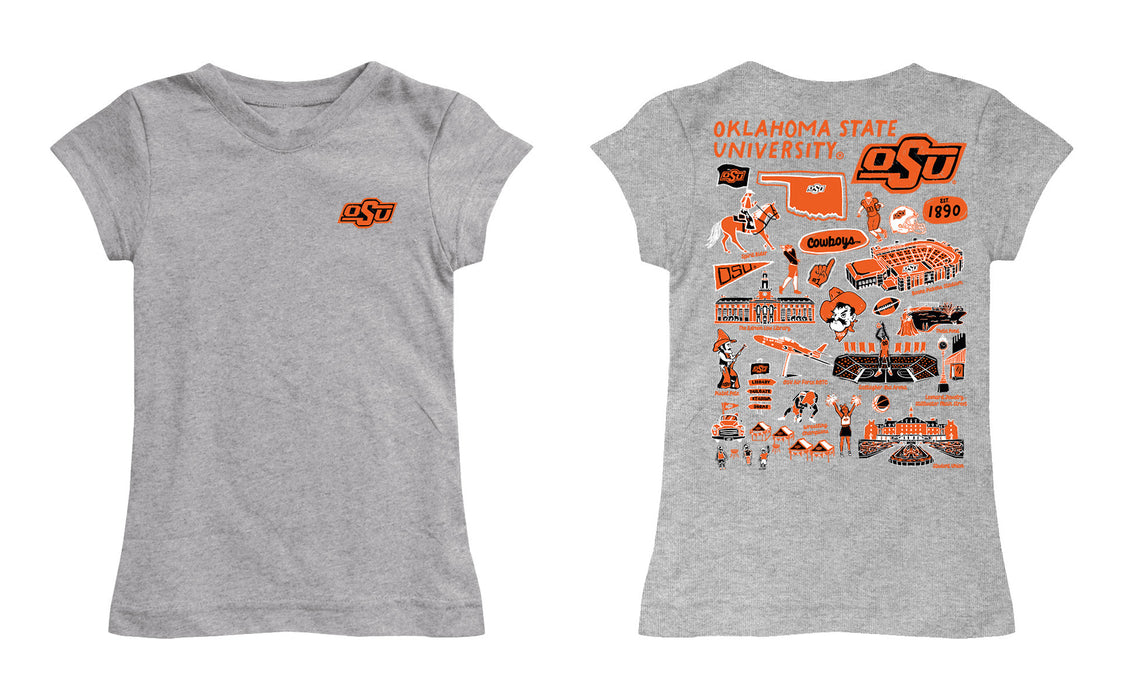 OSU Cowboys Hand Sketched Vive La Fete Impressions Artwork Grey Girls Cotton Short Sleeve Tee - Vive La Fête - Online Apparel Store