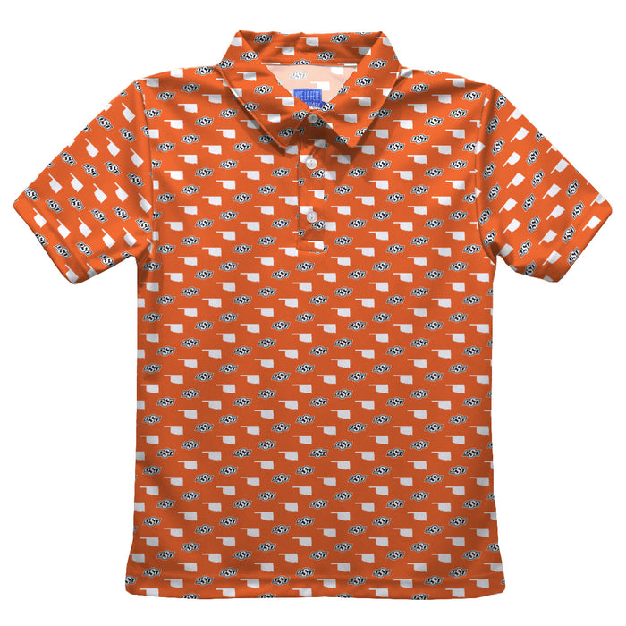 OSU Cowboys Vive La Fete All Over Logo Orange Short Sleeve Polo Shirt