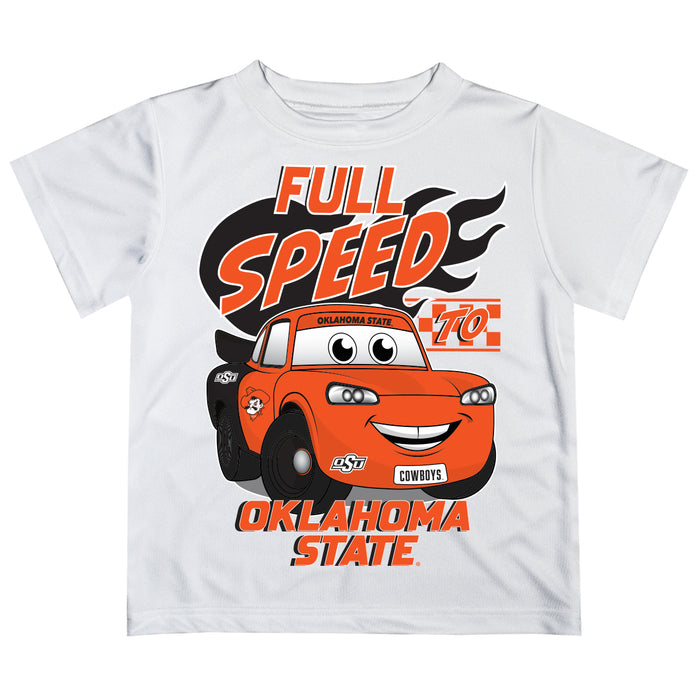 OSU Cowboys Vive La Fete Toy Racing Car Boys Game Day White Short Sleeve Tee
