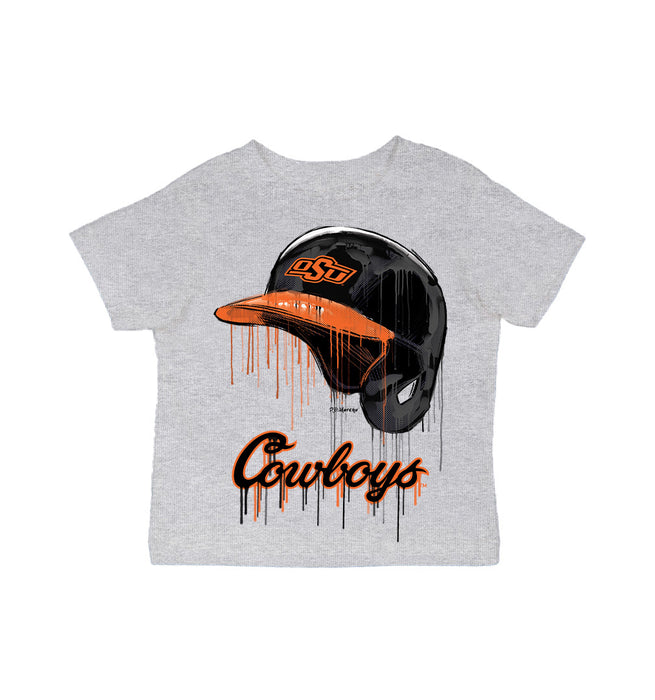 OSU Cowboys Original Dripping Baseball Helmet Grey Cotton T-Shirt  by Vive La Fete