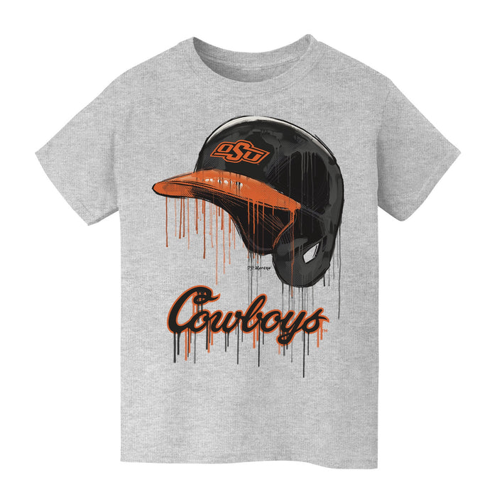 OSU Cowboys Original Dripping Baseball Helmet Grey Cotton T-Shirt  by Vive La Fete