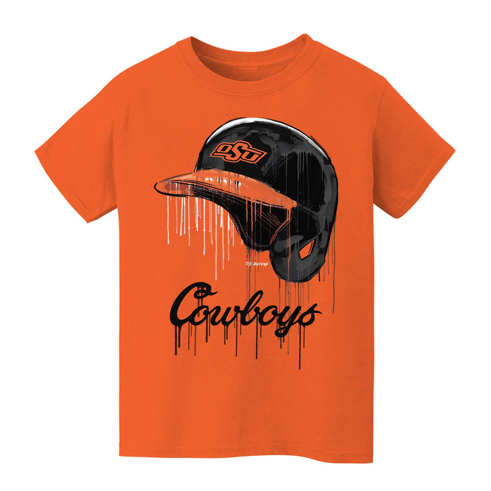 OSU Cowboys Original Dripping Baseball Helmet Orange T-Shirt Cotton by Vive La Fete