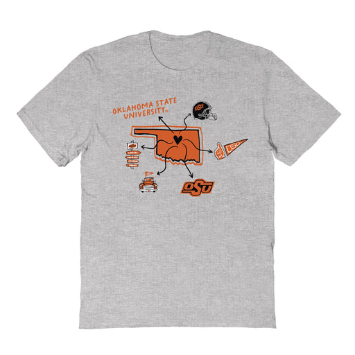 OSU Cowboys Hand Sketched Vive La Fete Impressions Icones Kids Grey T-shirt