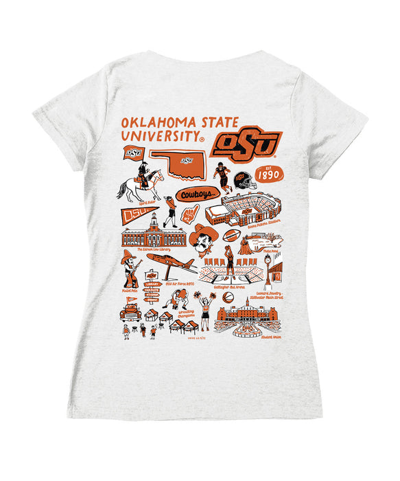 OSU Cowboys Hand Sketched Vive La Fete Impressions Artwork Black Women Cotton Short Sleeve V-Neck Tshirt