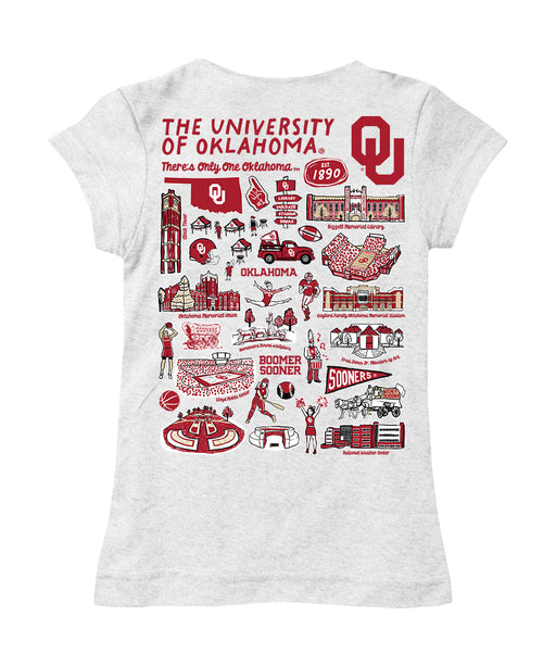 Oklahoma Sooners Hand Sketched Vive La Fete Impressions Artwork White Girls Cotton Short Sleeve Tee - Vive La Fête - Online Apparel Store