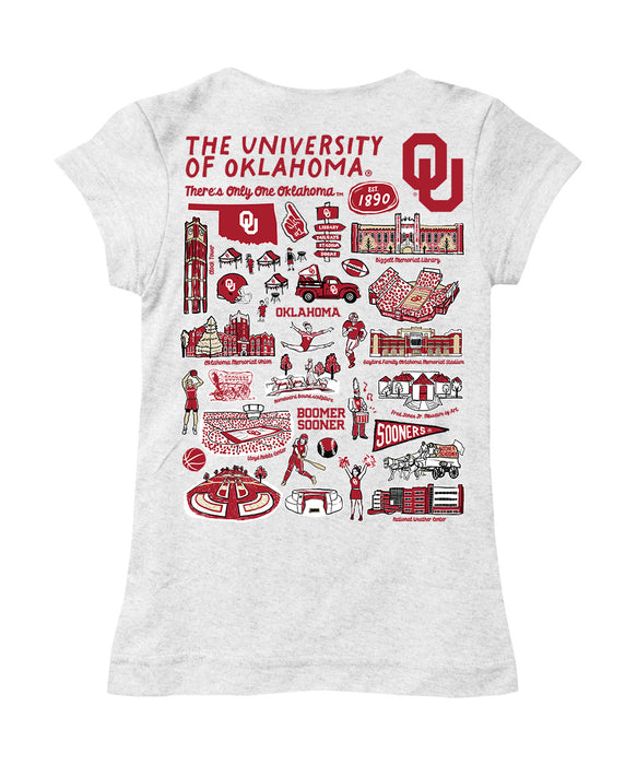 Oklahoma Sooners Hand Sketched Vive La Fete Impressions Artwork White Girls Cotton Short Sleeve Tee - Vive La Fête - Online Apparel Store