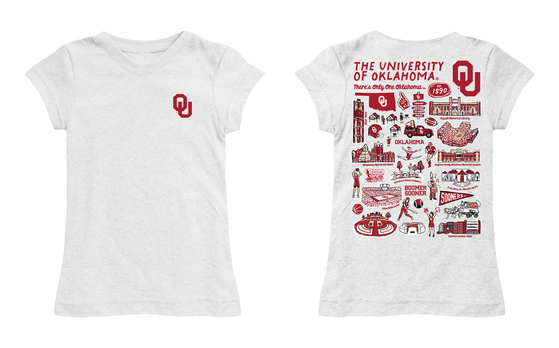 Oklahoma Sooners Hand Sketched Vive La Fete Impressions Artwork White Girls Cotton Short Sleeve Tee - Vive La Fête - Online Apparel Store