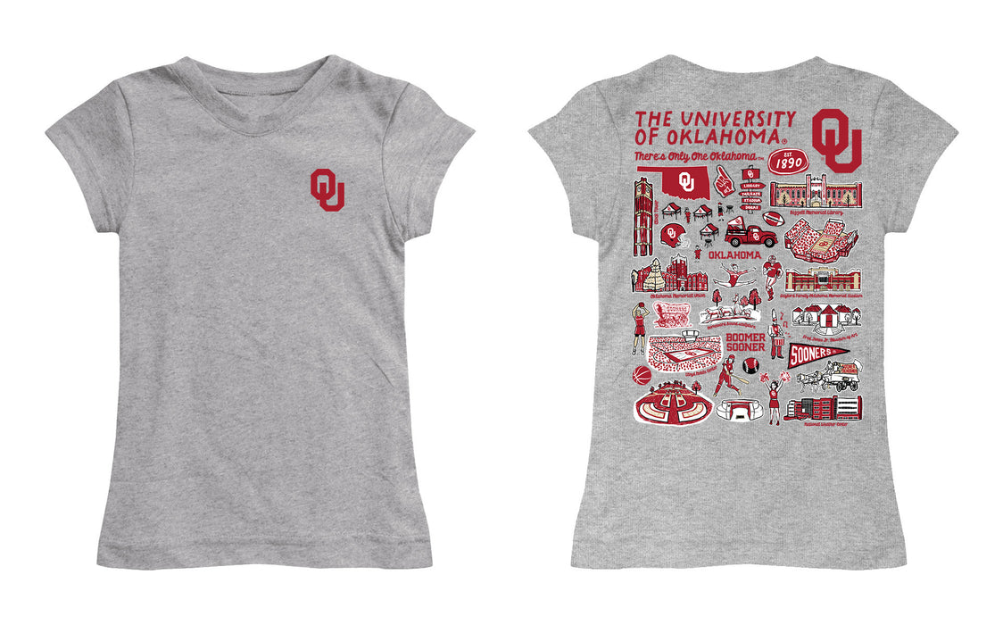Oklahoma Sooners Hand Sketched Vive La Fete Impressions Artwork Grey Girls Cotton Short Sleeve Tee - Vive La Fête - Online Apparel Store