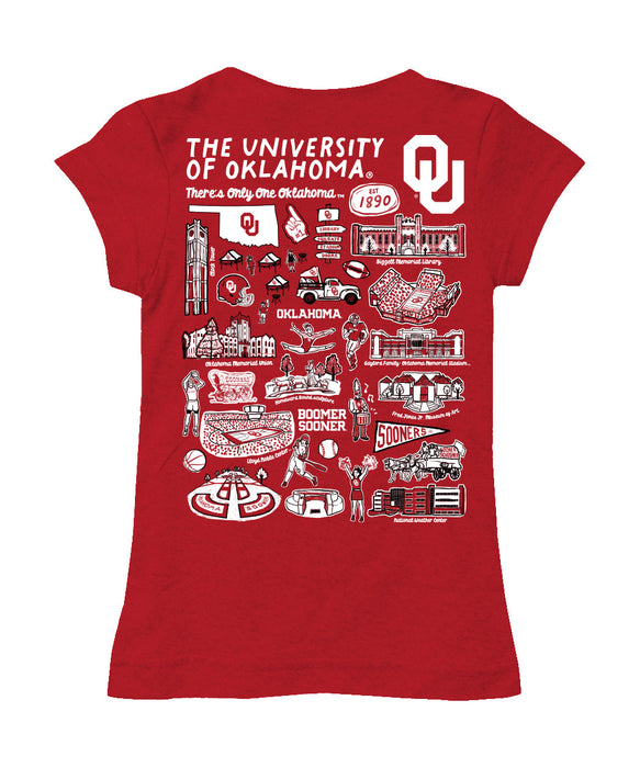 Oklahoma Sooners Hand Sketched Vive La Fete Impressions Artwork Red Girls Cotton Short Sleeve Tee - Vive La Fête - Online Apparel Store