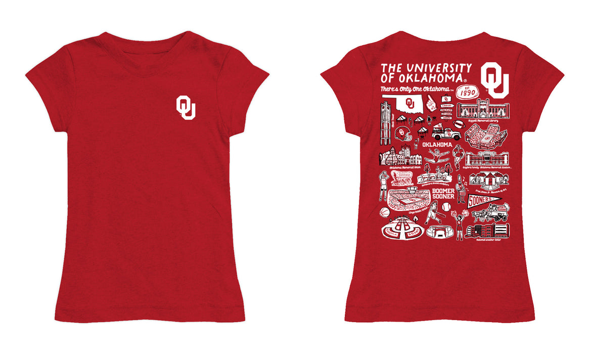 Oklahoma Sooners Hand Sketched Vive La Fete Impressions Artwork Red Girls Cotton Short Sleeve Tee - Vive La Fête - Online Apparel Store