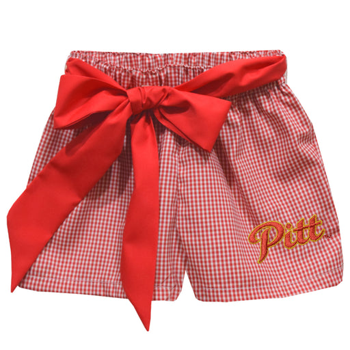 Pittsburgh State University Gorillas Embroidered Red Cardinal Gingham Girls Short with Sash - Vive La Fête - Online Apparel Store