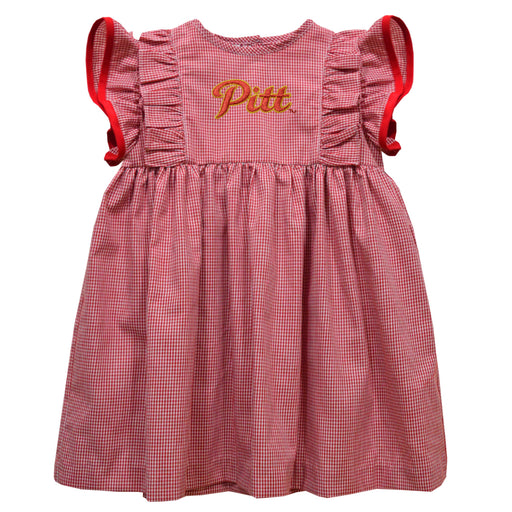 Pittsburgh State University Gorillas Embroidered Cardinal Red Gingham Ruffle Dress
