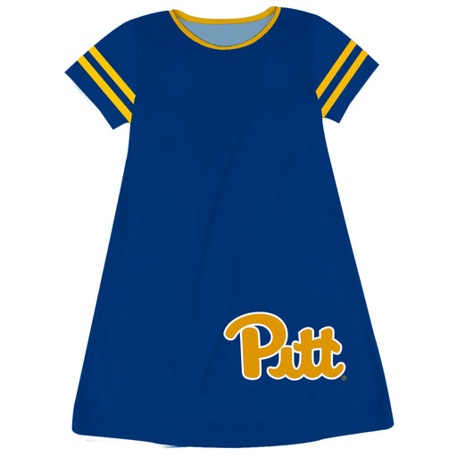 Pittsburgh Panthers UP Vive La Fete Girls Game Day Short Sleeve Blue A-Line Dress with large Logo
