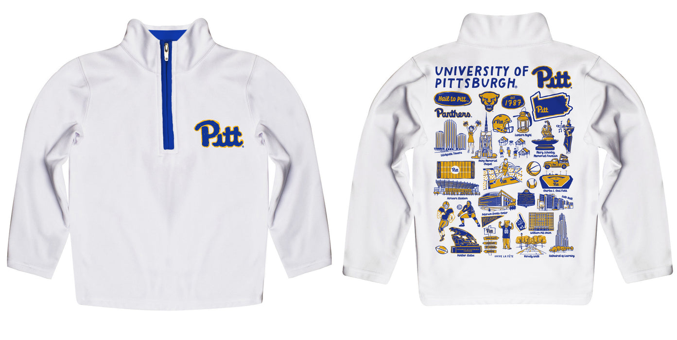 Pittsburgh Panthers UP Hand Sketched Vive La Fete Impressions Artwork White Boys Quarter Zip Pullover V1 - Vive La Fête - Online Apparel Store
