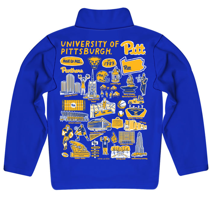 Pittsburgh Panthers UP Hand Sketched Vive La Fete Impressions Artwork Blue Boys Quarter Zip Pullover V1 - Vive La Fête - Online Apparel Store