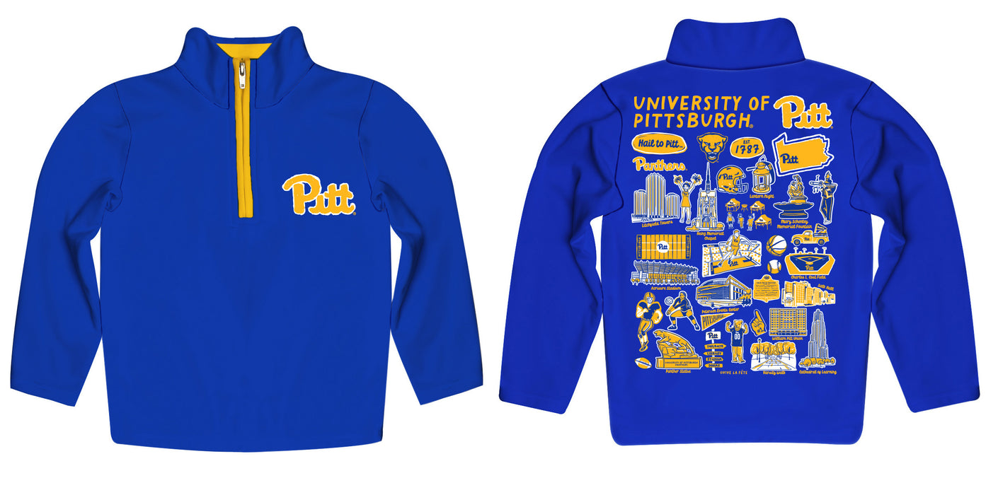 Pittsburgh Panthers UP Hand Sketched Vive La Fete Impressions Artwork Blue Boys Quarter Zip Pullover V1 - Vive La Fête - Online Apparel Store